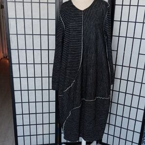 Okishi Raw Edge Black Stripe Dress. Size L-XL